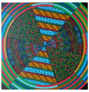 original mandala art, wall art, home decor, identity theme, colourful artwork, green, blue, red, patterns, symbols, thoughtful