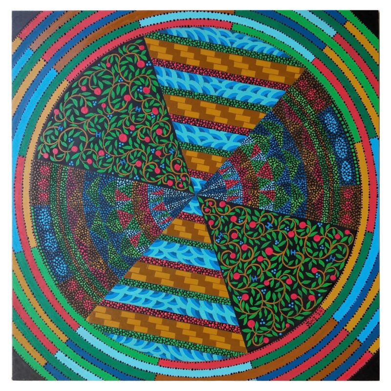 original mandala art, wall art, home decor, identity theme, colourful artwork, green, blue, red, patterns, symbols, thoughtful