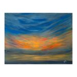 landscape, skyscrape, colourful acrylic wall art, yellow, orange, blue, sunset, light