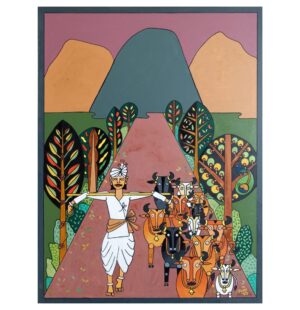 wall art, home decor, acrylic painting, original art, folk art style, traditional art, Indian village life, work-life balance, nature