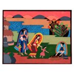 original wall art, watercolour, folk art, traditional art, Indian village life, toys, river, nature, trees, home decor
