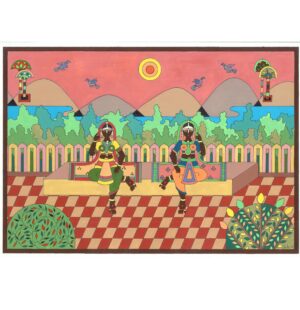 artwork, original art, wall art, folk art, Indian traditional art, watercolor, trees, birds, mountains, river, nature