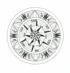 bells and butterflies, artwork product image, pen and ink mandala, original wall art