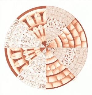 Untitled mandala 69, original mandala art, watercolour and pen, brown, home, concept