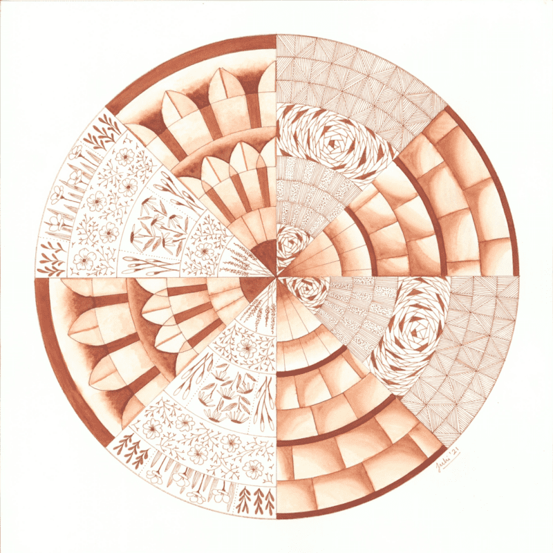 Untitled mandala 69, original mandala art, watercolour and pen, brown, home, concept